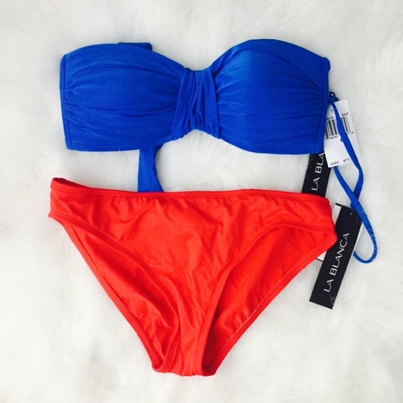 LA BLANCA Bikini Swim Separates Red Blue Sz 6 - Picture 2 of 7